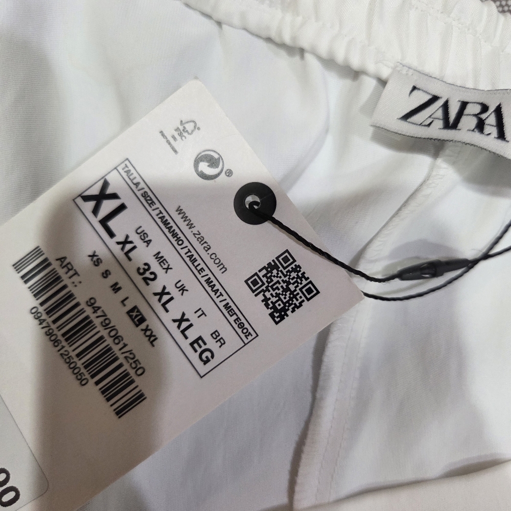 Zara NWT🏷️ Palazzo White Silky Flowy Wide Leg High Waist Pants Side Zip XL - Picture 9 of 13